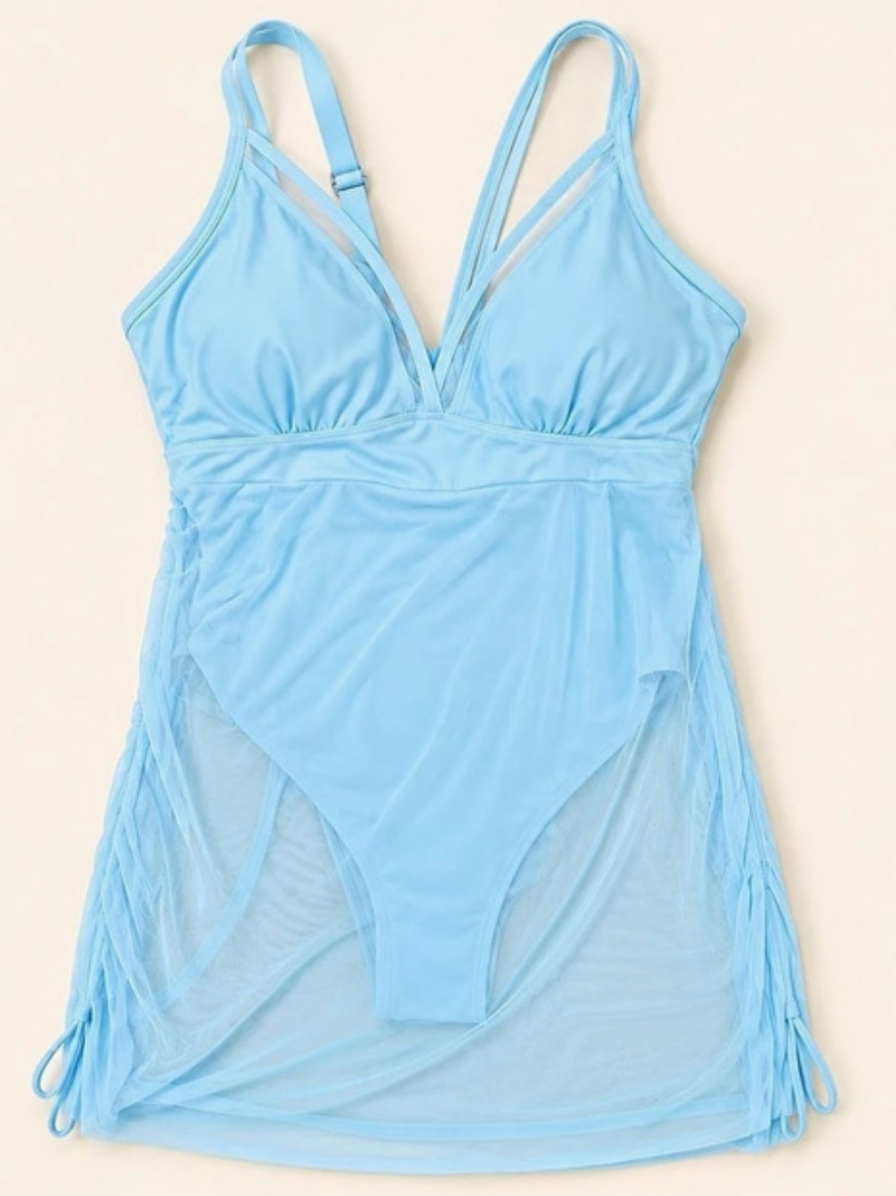 Sculpting Curve Mesh Skirt One-Piece Swimsuit Blue Medium